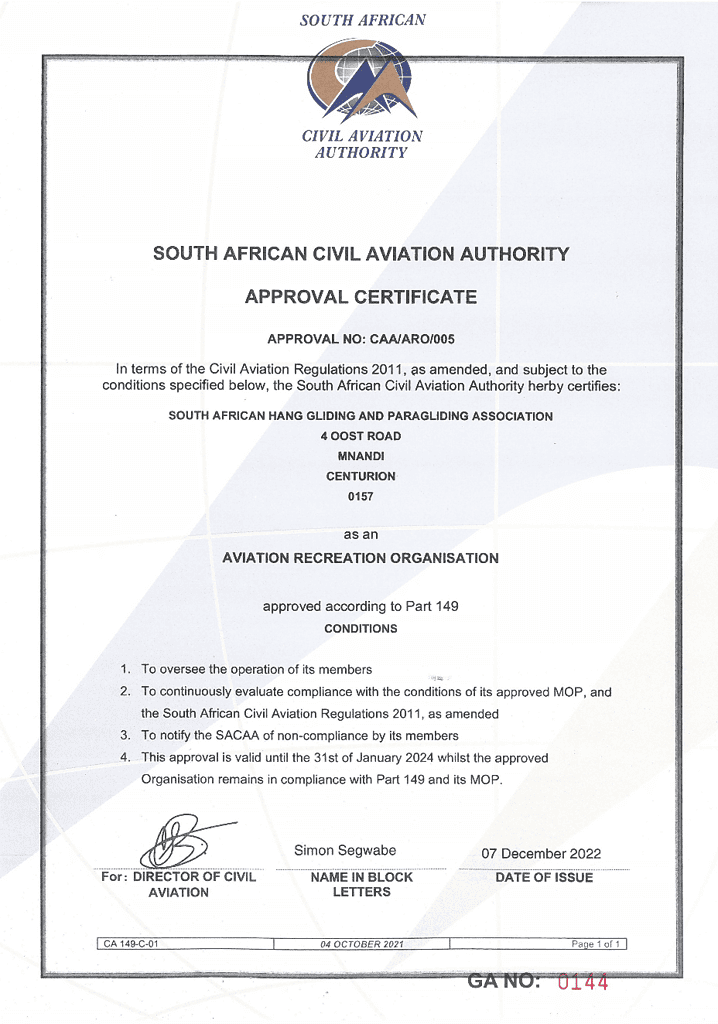 SAHPA ARO Certificate